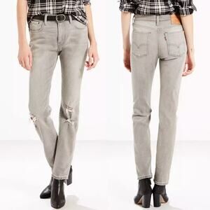 Levi's 505C Light Gray Denim Distressed Slim Straight Mid Rise Jeans